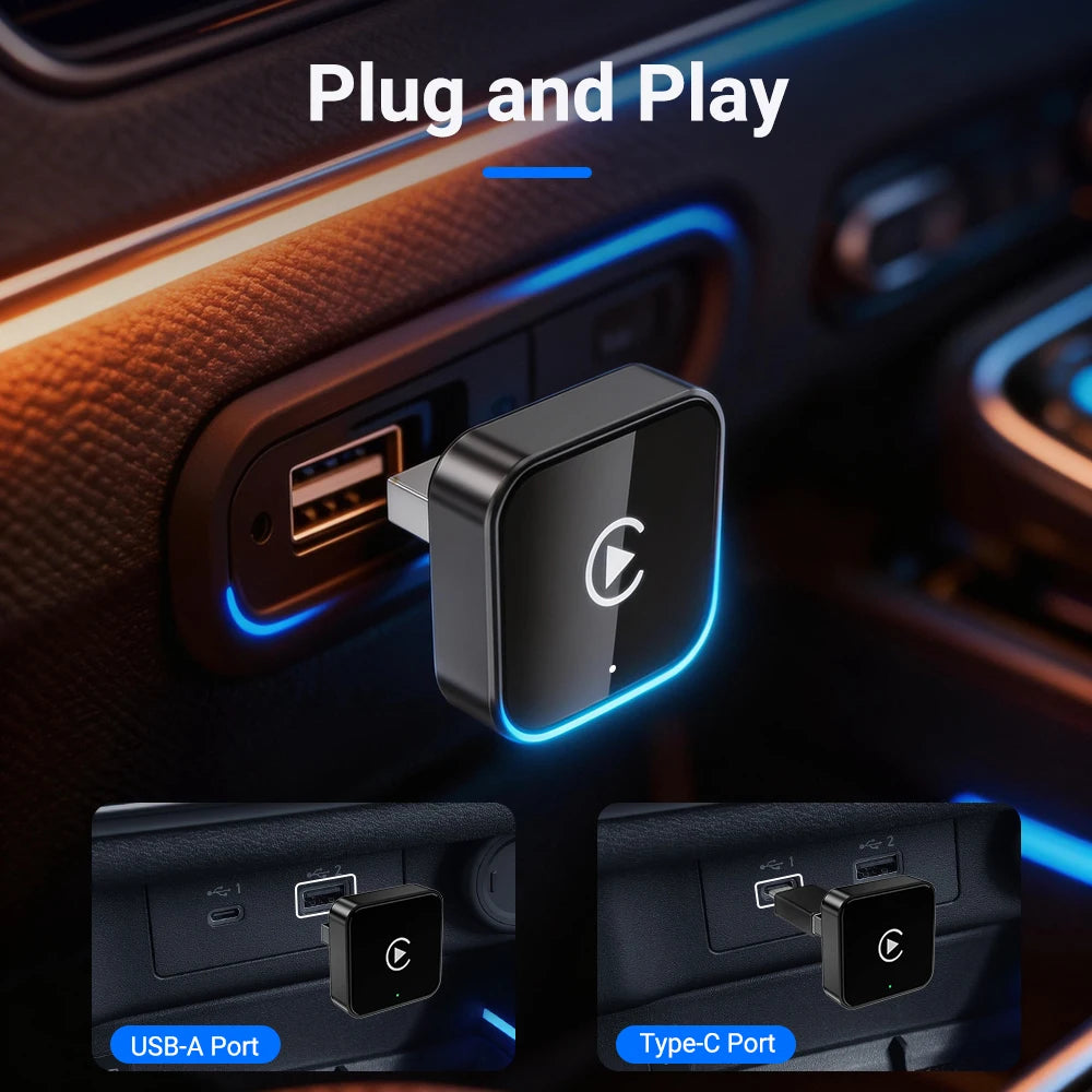 2026 NEW Upgraded Wired To Wireless Carplay Android Auto 2In1 Adapter Car Gadget Smart Box Plug and Play 5Ghz Wifi Fast Connect