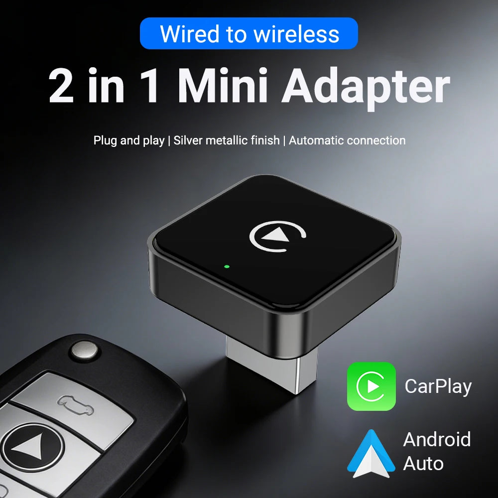 2026 NEW Upgraded Wired To Wireless Carplay Android Auto 2In1 Adapter Car Gadget Smart Box Plug and Play 5Ghz Wifi Fast Connect