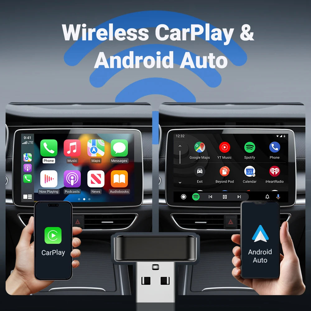 2026 NEW Upgraded Wired To Wireless Carplay Android Auto 2In1 Adapter Car Gadget Smart Box Plug and Play 5Ghz Wifi Fast Connect